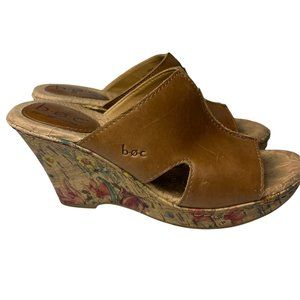 B.O.C. Born Women's Brown Leather Platform Wedge Floral US Women's 6